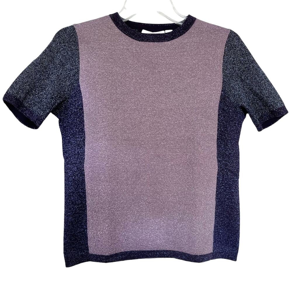 HUGO BOSS Colorblock Top Sweater Pink Purple Black Metallic Wool Blend Large - Picture 3 of 9